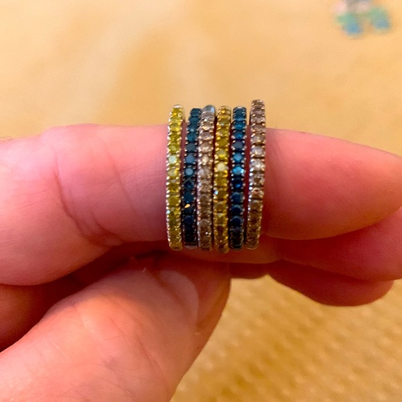 Blue Diamond, Yellow Diamond, Champagne Diamond sterling silver rings. - Picture 8 of 8